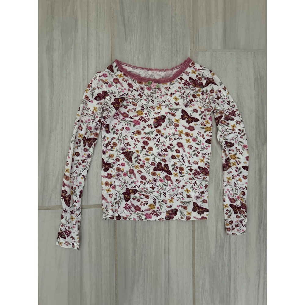Btween Baby 18M Long Sleeve Floral Butterfly Lace Trim Top White Pink Burgundy